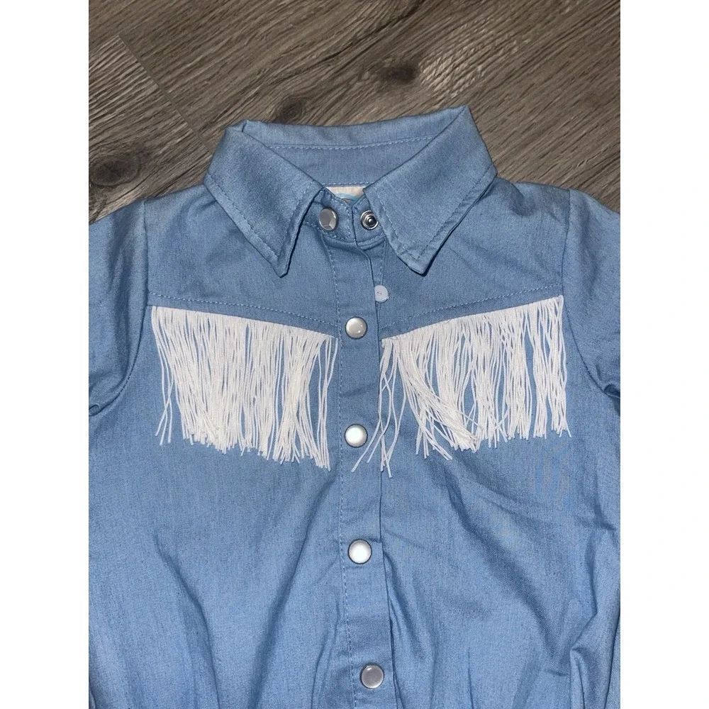 SHEA BABY DENIM FRINGE‎ PEARL SNAP ONE PIECE Size 3-6 Months Cowgirl Western